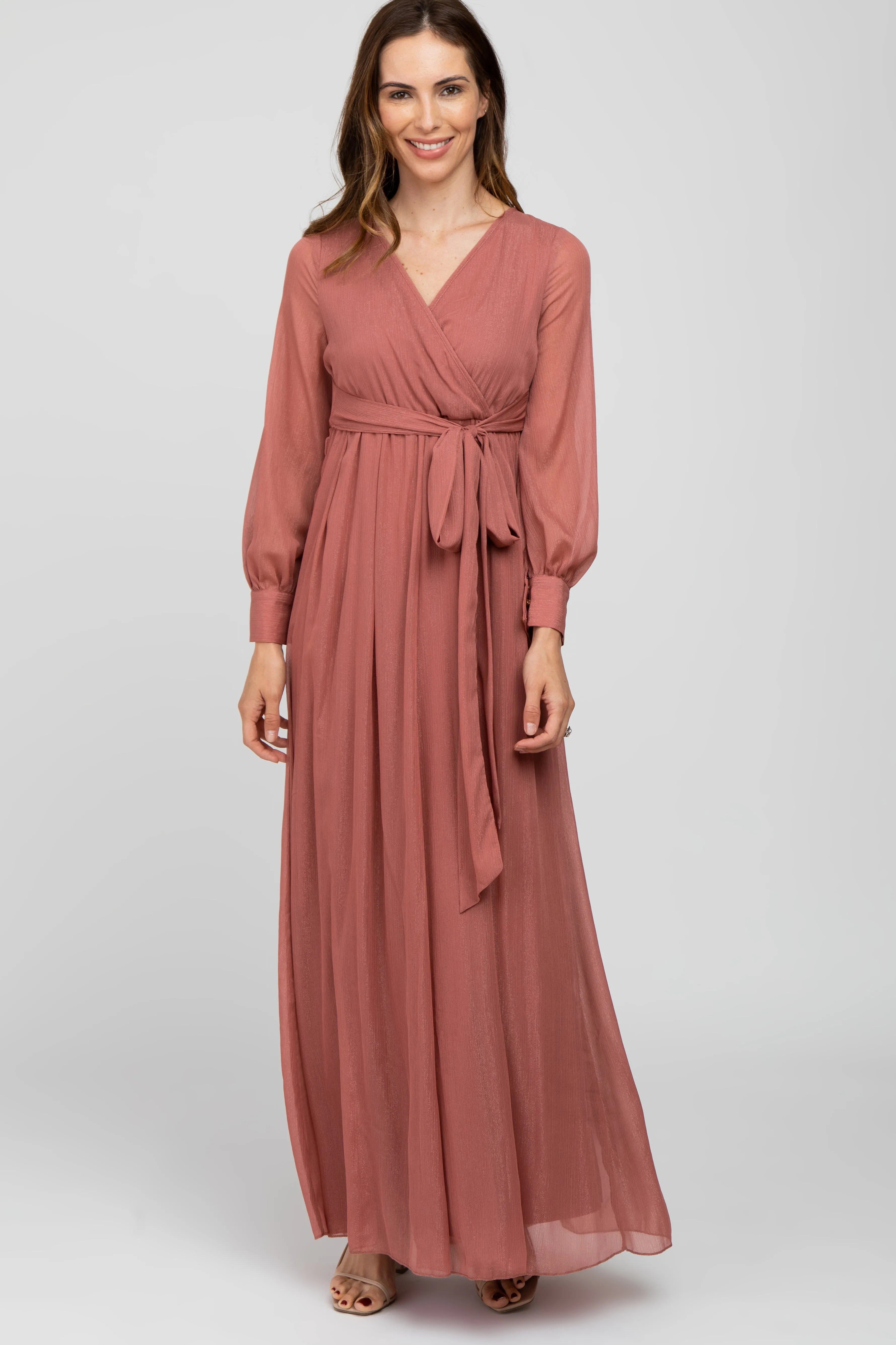 Pink Metallic Chiffon Maternity Maxi Dress sold by Pinkblush product image thumbnail 4