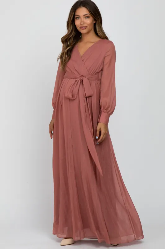 Pink Metallic Chiffon Maternity Maxi Dress sold by Pinkblush