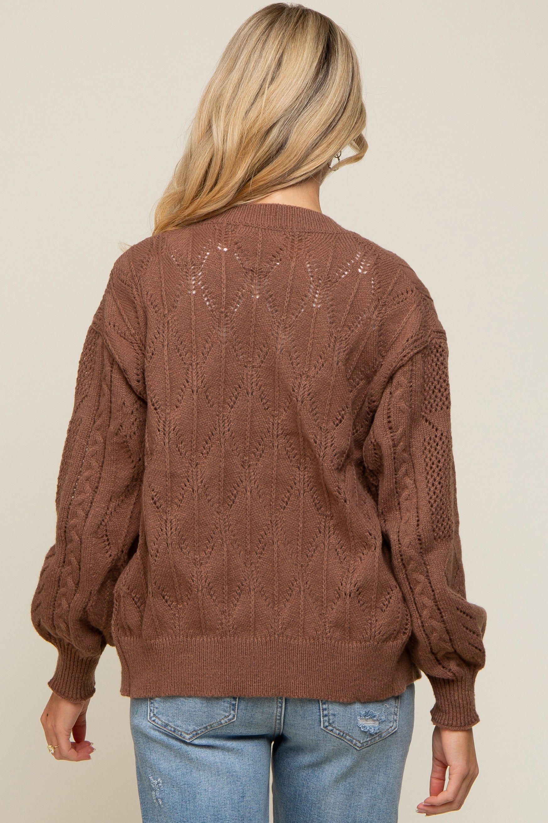 Dark Mocha Mixed Knit Maternity Cardigan sold by Pinkblush product image thumbnail 3