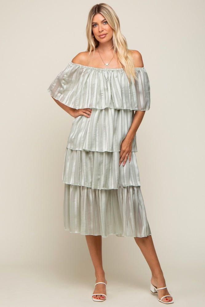 Light Mint Green Striped Layered Midi Dress sold by Pinkblush product image thumbnail 4