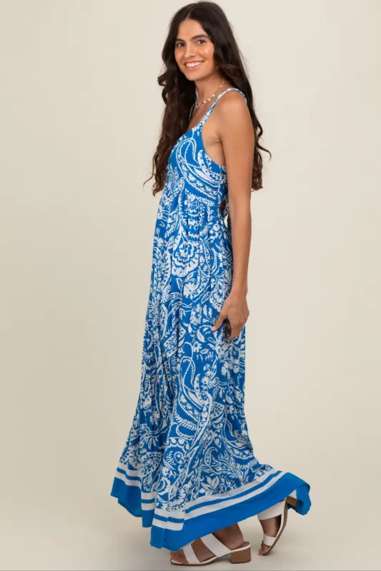 Blue Paisley Cutout Back Maxi Dress sold by Pinkblush