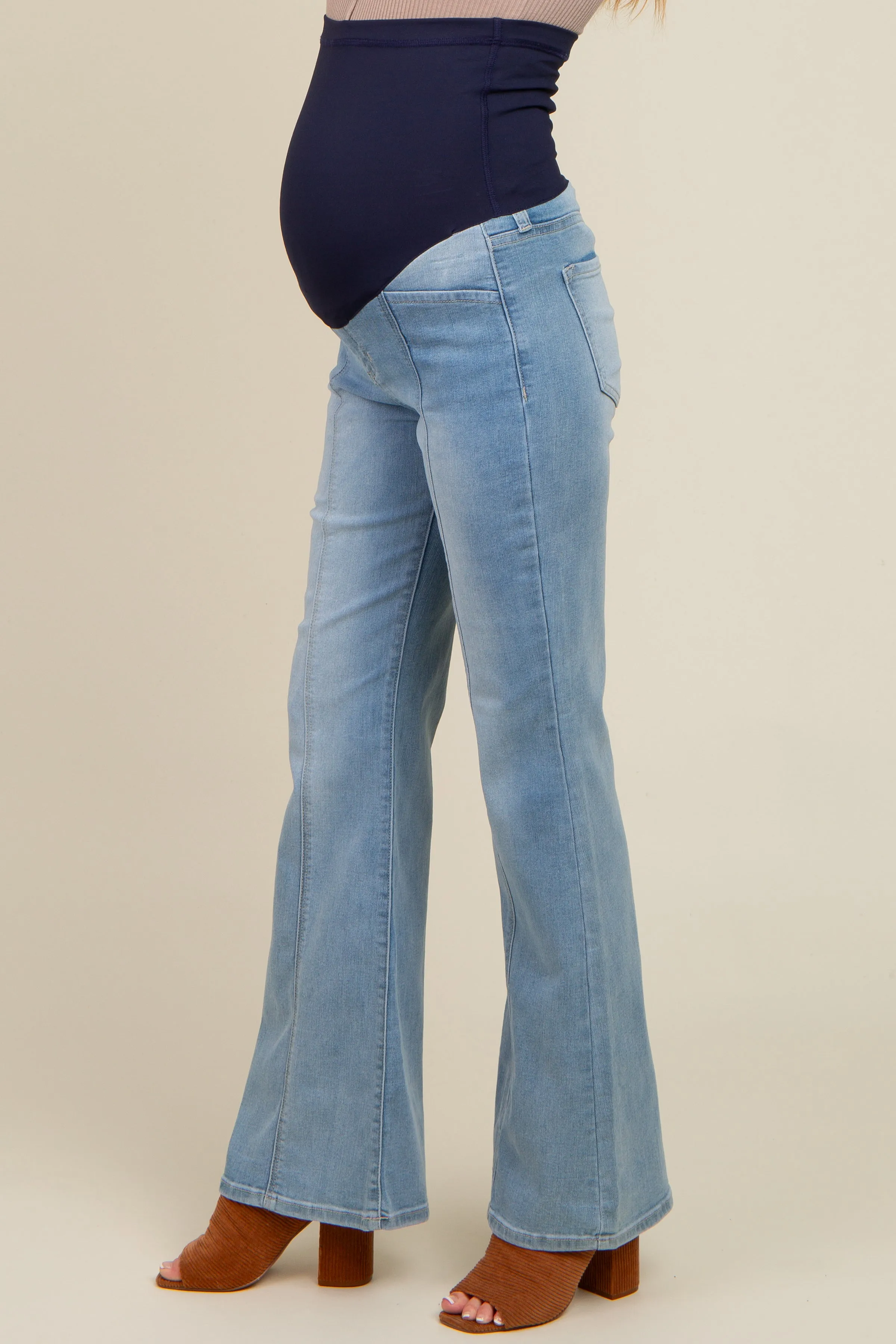 Light Blue Middle Seam Kick Flare Maternity Jeans sold by Pinkblush product image thumbnail 3