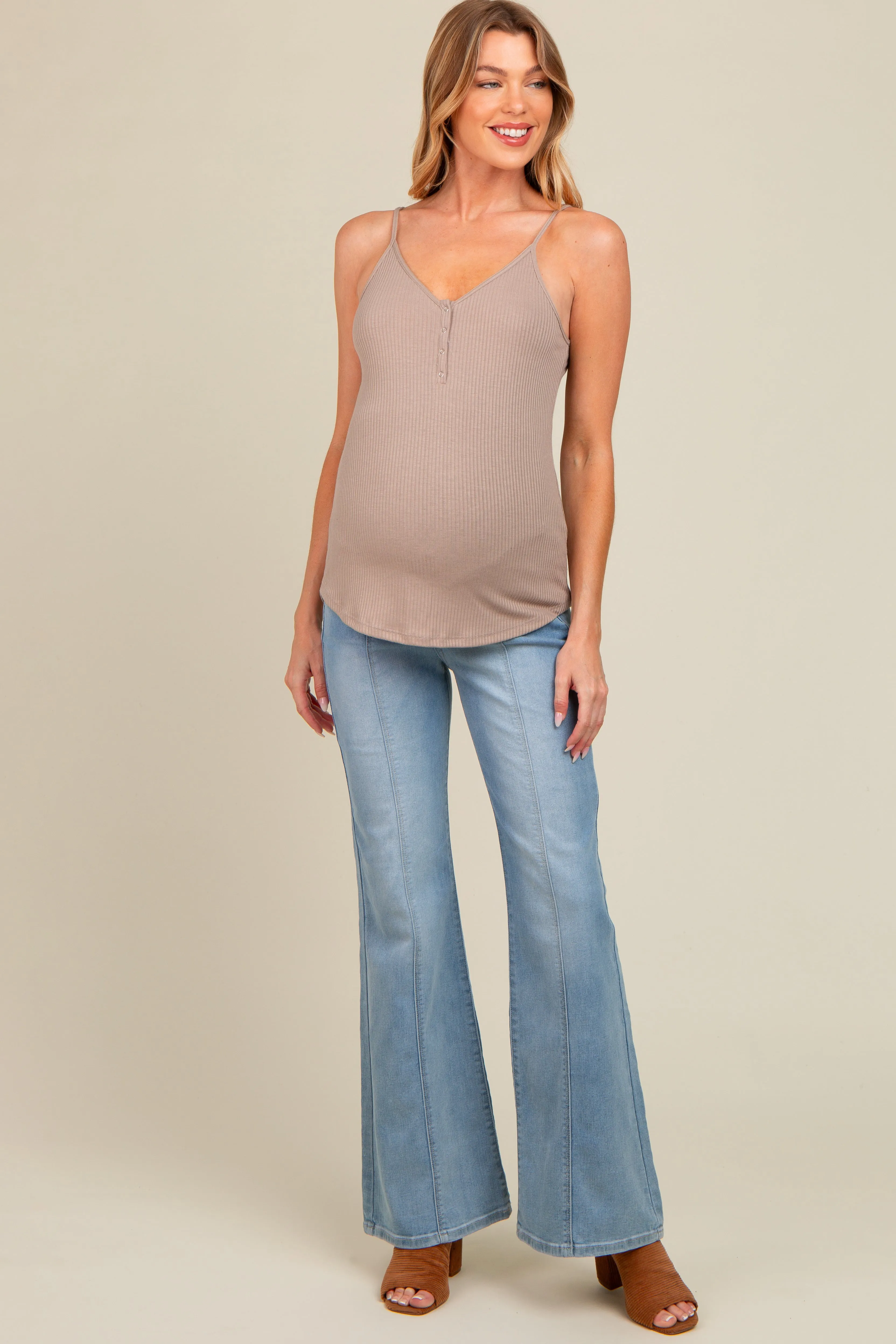 Light Blue Middle Seam Kick Flare Maternity Jeans sold by Pinkblush