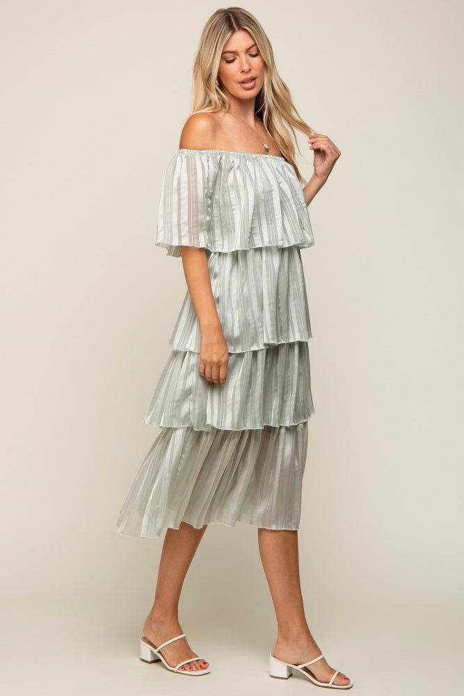 Light Mint Green Striped Layered Midi Dress sold by Pinkblush product image thumbnail 2