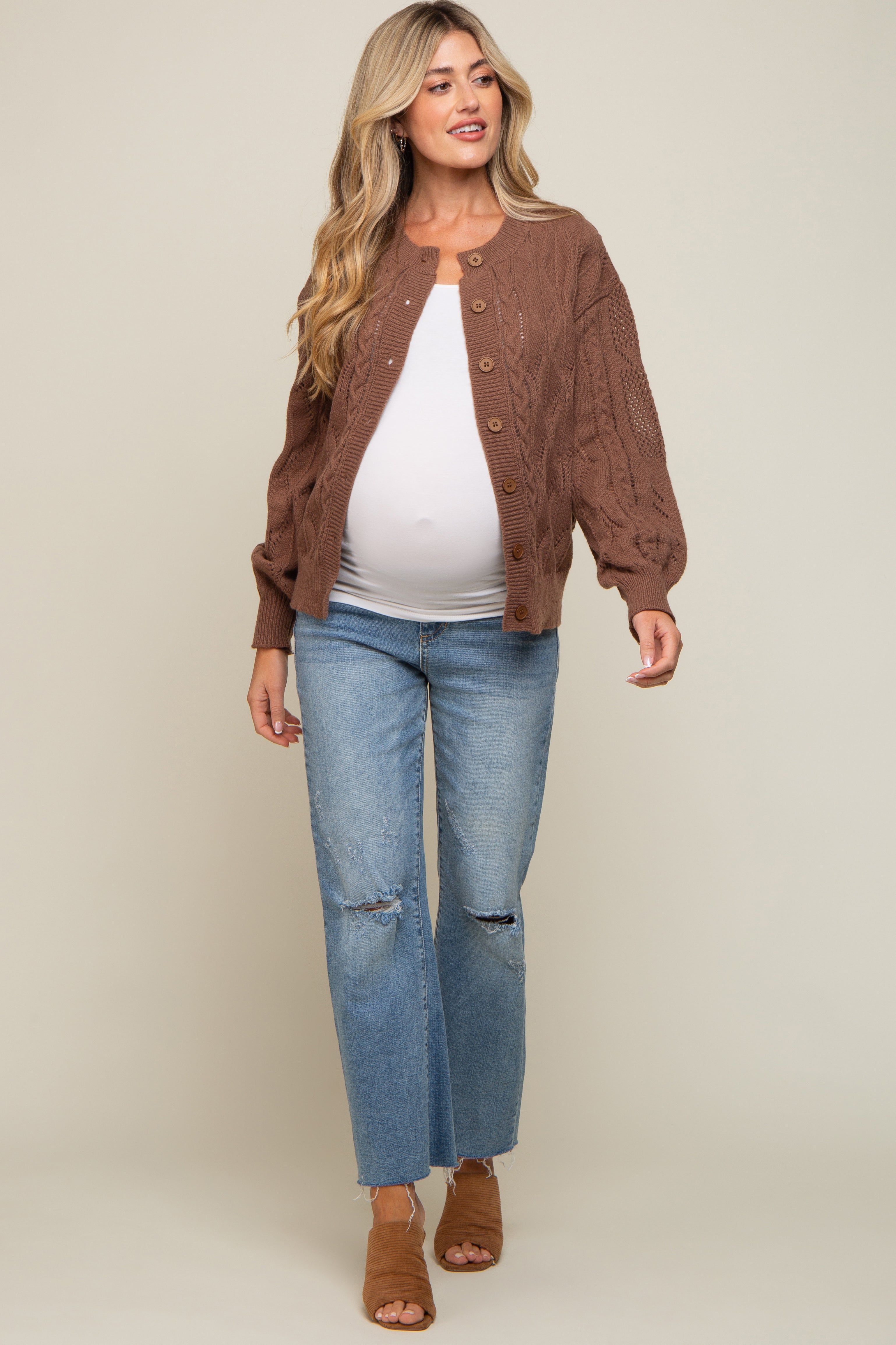Dark Mocha Mixed Knit Maternity Cardigan sold by Pinkblush product image thumbnail 5