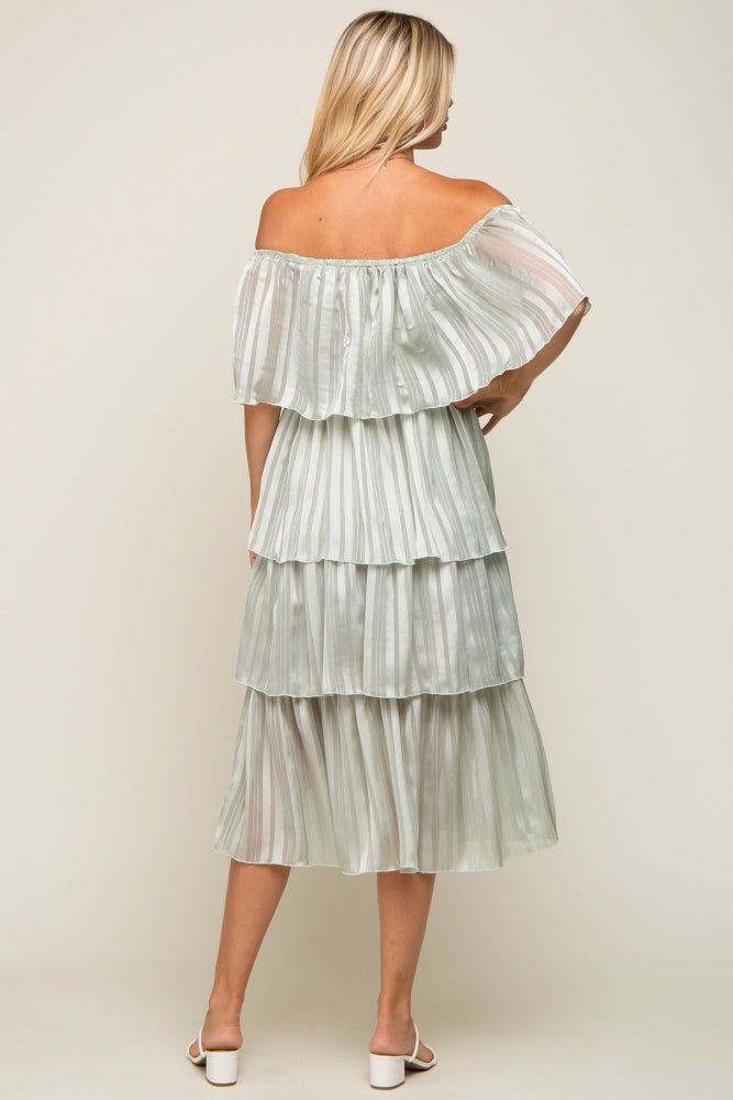 Light Mint Green Striped Layered Midi Dress sold by Pinkblush product image thumbnail 3