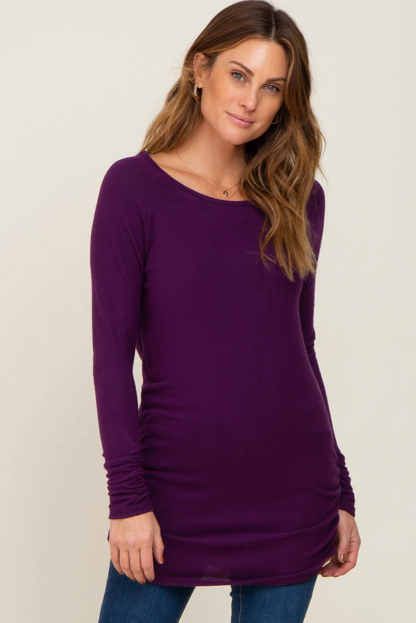 Plum Brushed Knit Ruched Maternity Top sold by Pinkblush product image thumbnail 4