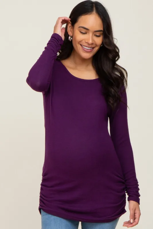 Plum Brushed Knit Ruched Maternity Top sold by Pinkblush