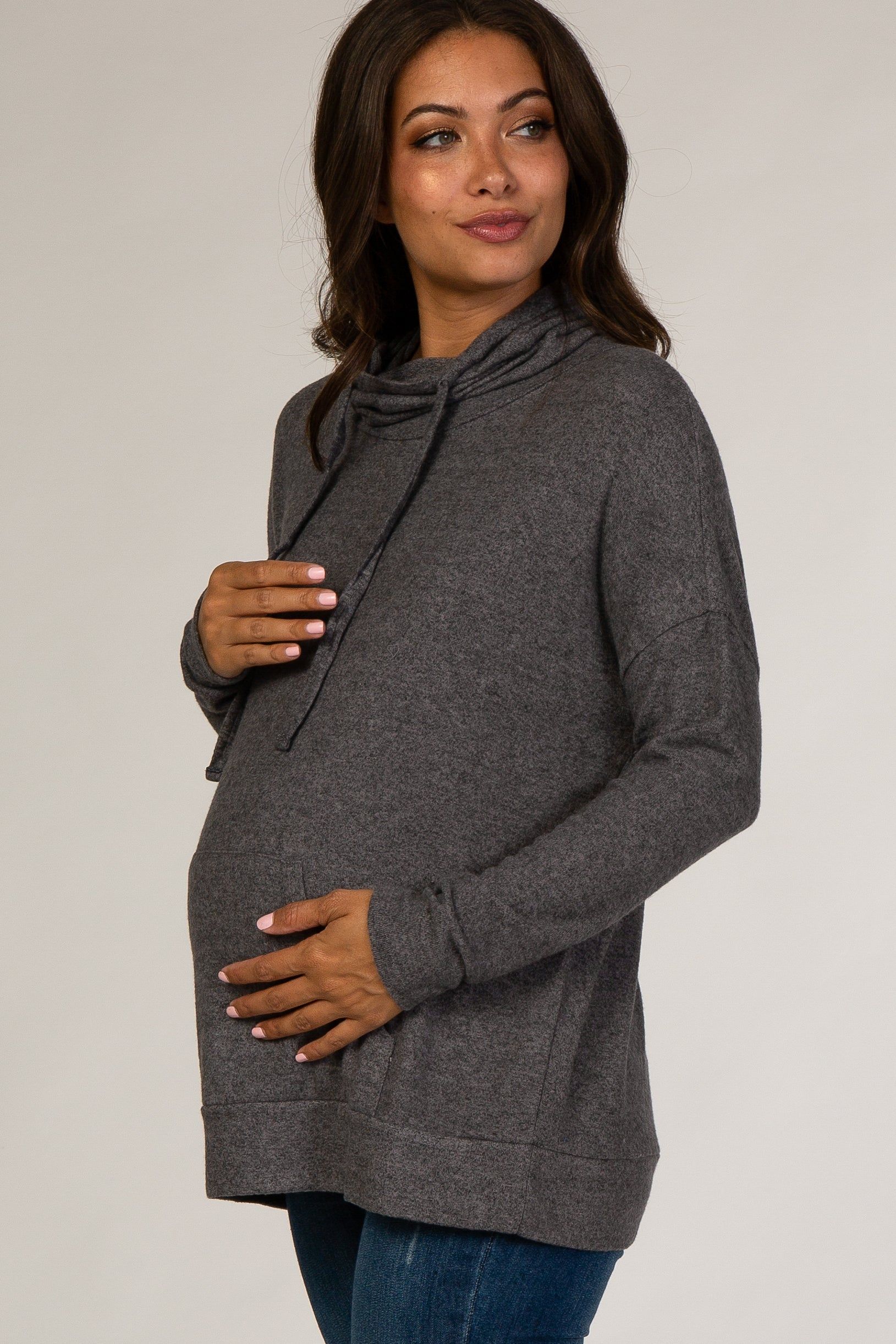 Charcoal Cowl Neck Maternity Sweatshirt sold by Pinkblush product image thumbnail 3