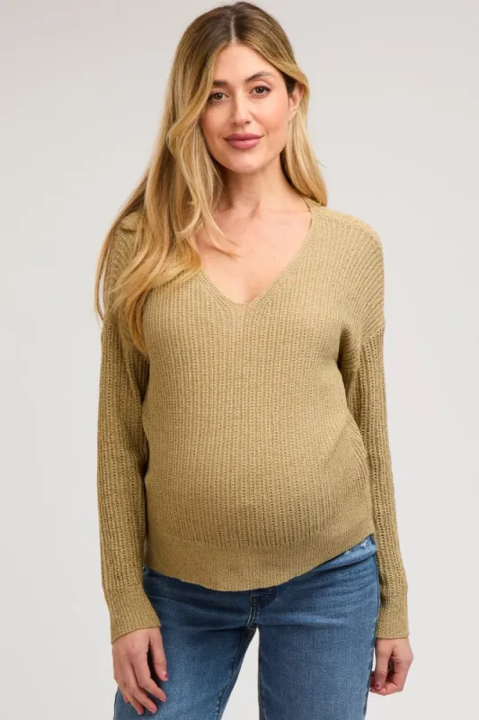 Olive Knit V-Neck Maternity Long Sleeve Top sold by Pinkblush