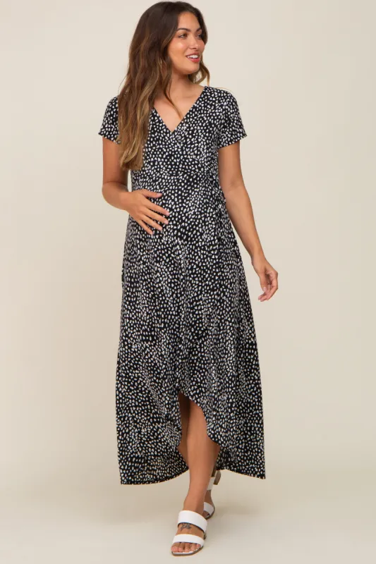 Black Animal Print Maternity Wrap Dress sold by Pinkblush