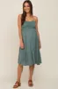 Light Olive Smocked Ruffle Accent Maternity Midi Dress sold by Pinkblush