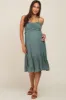 Light Olive Smocked Ruffle Accent Maternity Midi Dress sold by Pinkblush