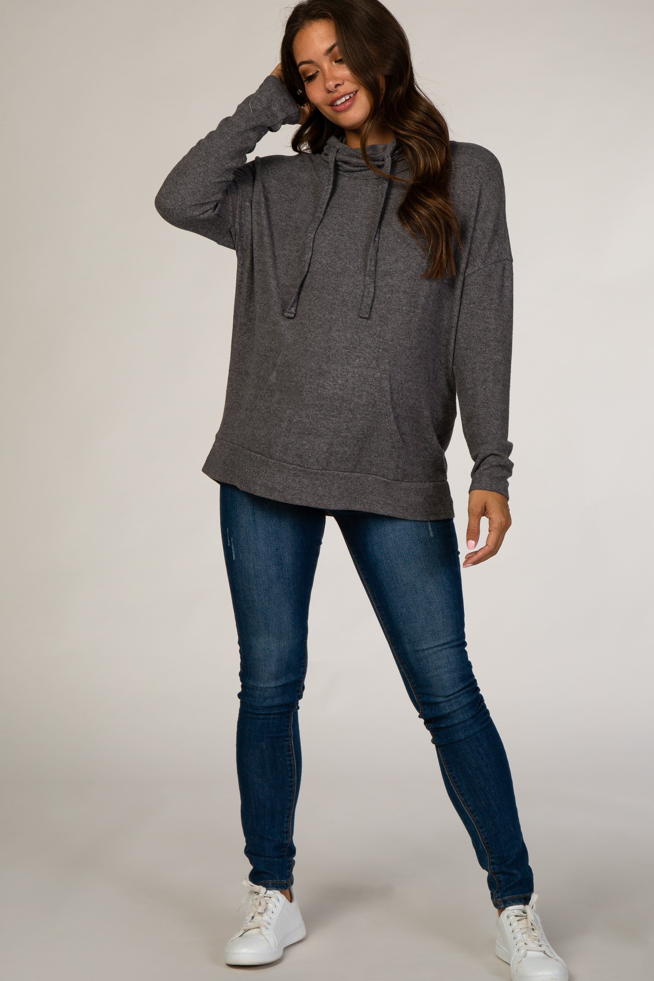 Charcoal Cowl Neck Maternity Sweatshirt sold by Pinkblush product image thumbnail 2