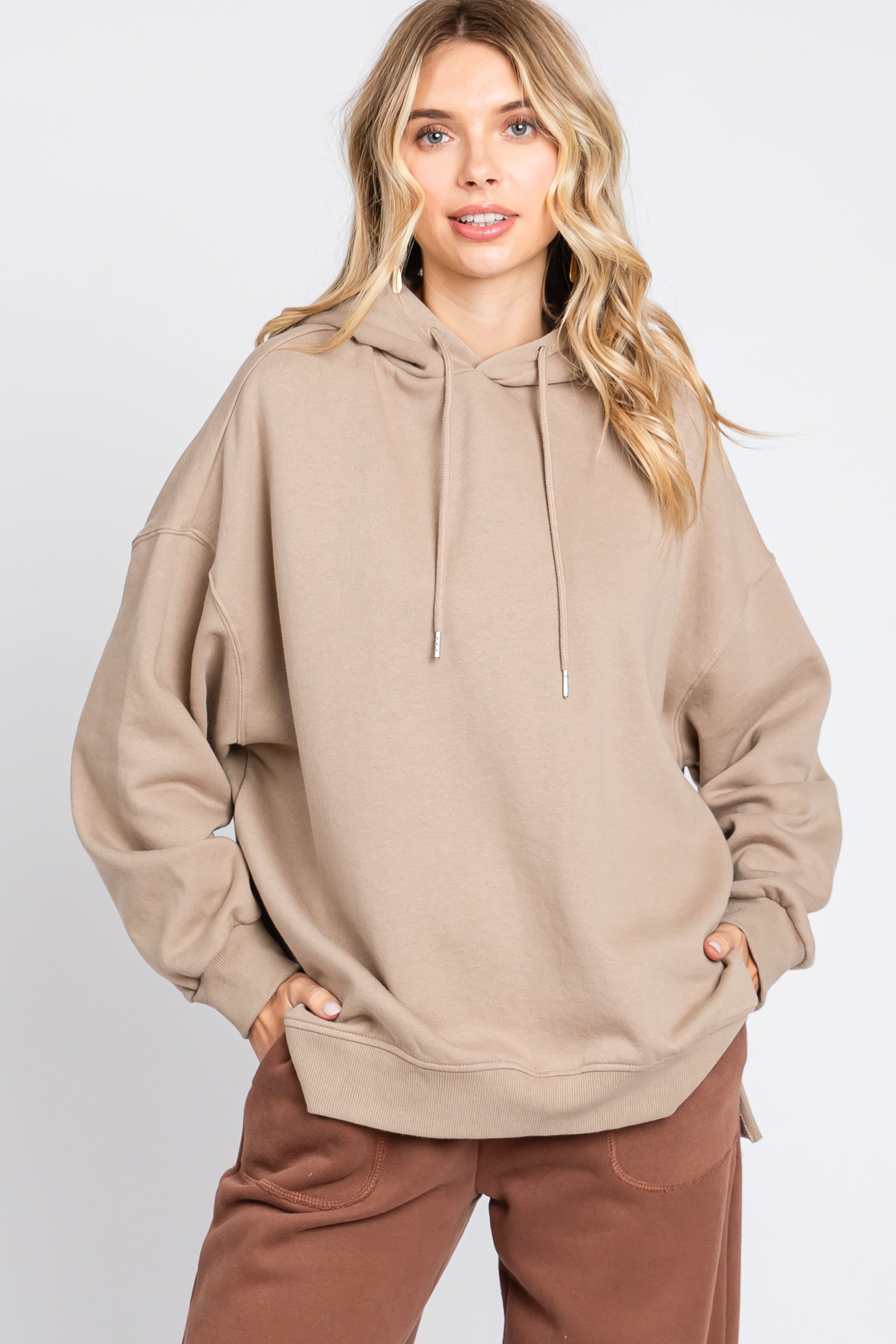 Taupe Drawstring Hoodie sold by Pinkblush