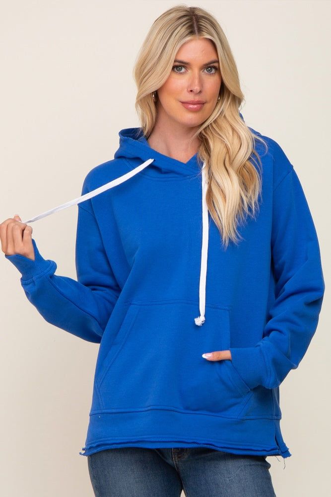 Royal Blue Raw Edge Trim Maternity Drawstring Hoodie sold by Pinkblush product image thumbnail 5