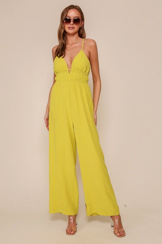 Lime Wide Leg Jumpsuit sold by Pinkblush