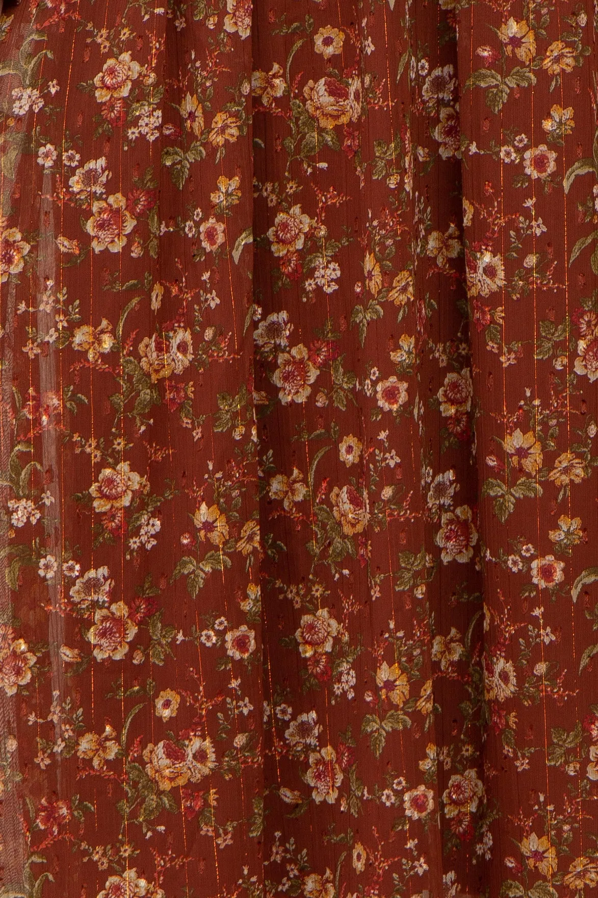 Brown Floral Chiffon Smocked Waist Midi Dress sold by Pinkblush product image thumbnail 4
