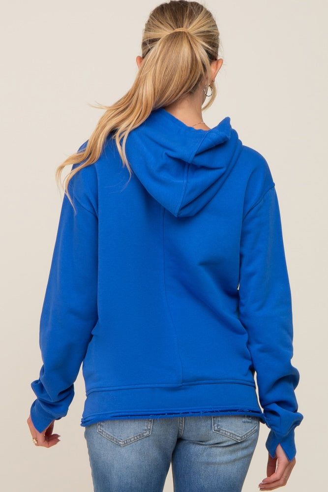 Royal Blue Raw Edge Trim Maternity Drawstring Hoodie sold by Pinkblush product image thumbnail 3
