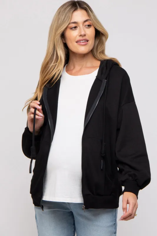 Black Zipper Hooded Maternity Jacket sold by Pinkblush