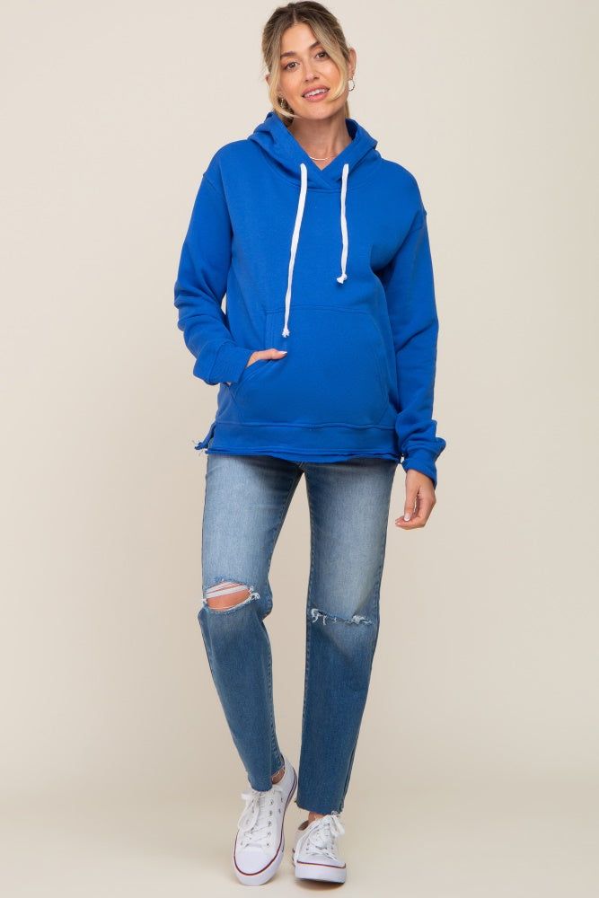 Royal Blue Raw Edge Trim Maternity Drawstring Hoodie sold by Pinkblush product image thumbnail 4