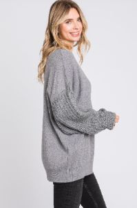 Heather Grey Cable Knit Sleeve Sweater sold by Pinkblush