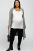 Beige Heathered Ribbed Side Slit Long Plus Maternity Cardigan sold by Pinkblush