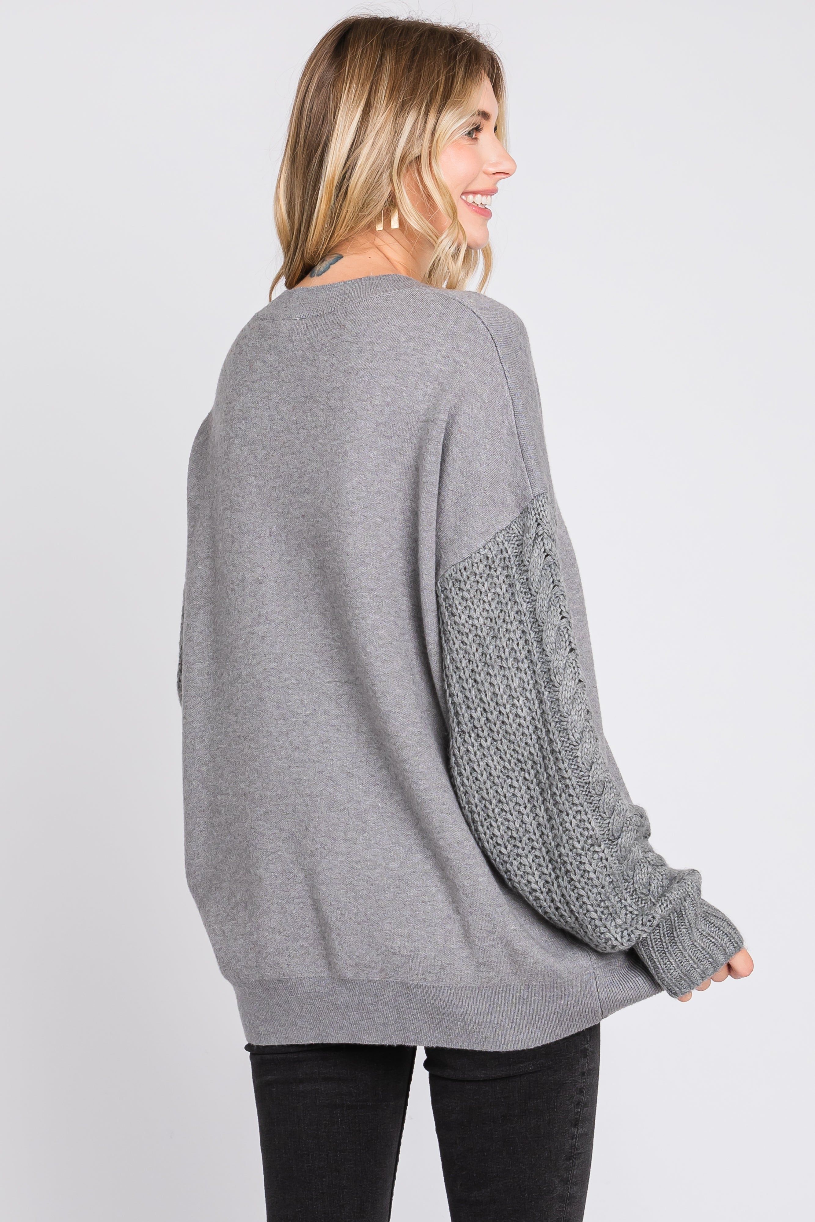 Heather Grey Cable Knit Sleeve Sweater sold by Pinkblush product image thumbnail 3