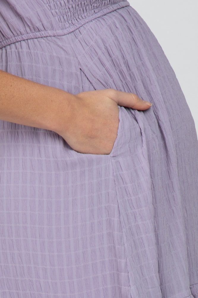 Lavender Smocked Ruffle Maternity Midi Dress sold by Pinkblush product image thumbnail 4