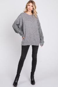 Heather Grey Cable Knit Sleeve Sweater sold by Pinkblush