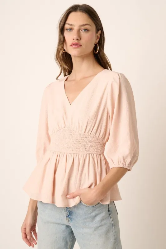 Blush Smocking Detail Peplum Blouse sold by Pinkblush