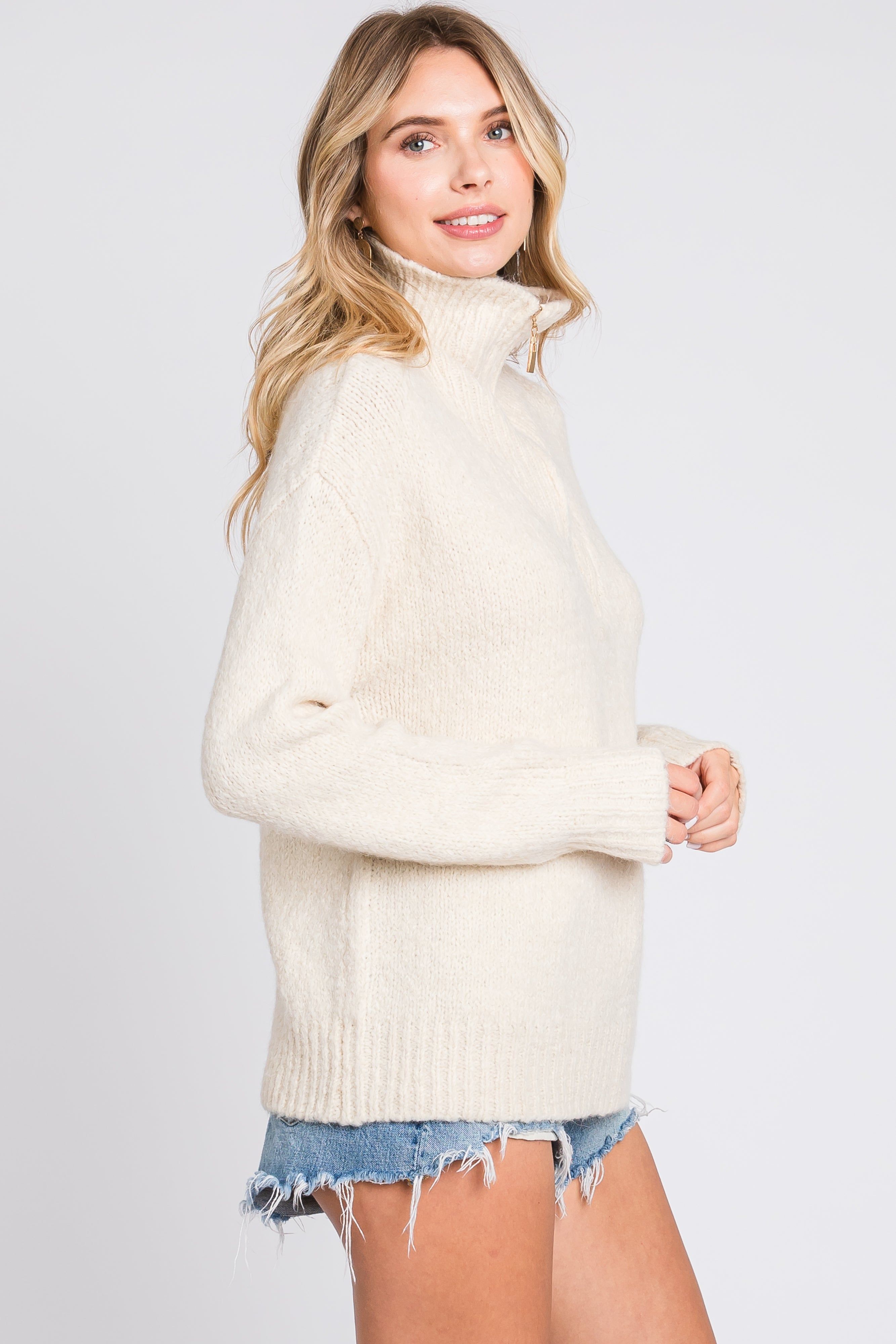 Cream Knit Zipper Pullover Sweater sold by Pinkblush product image thumbnail 4