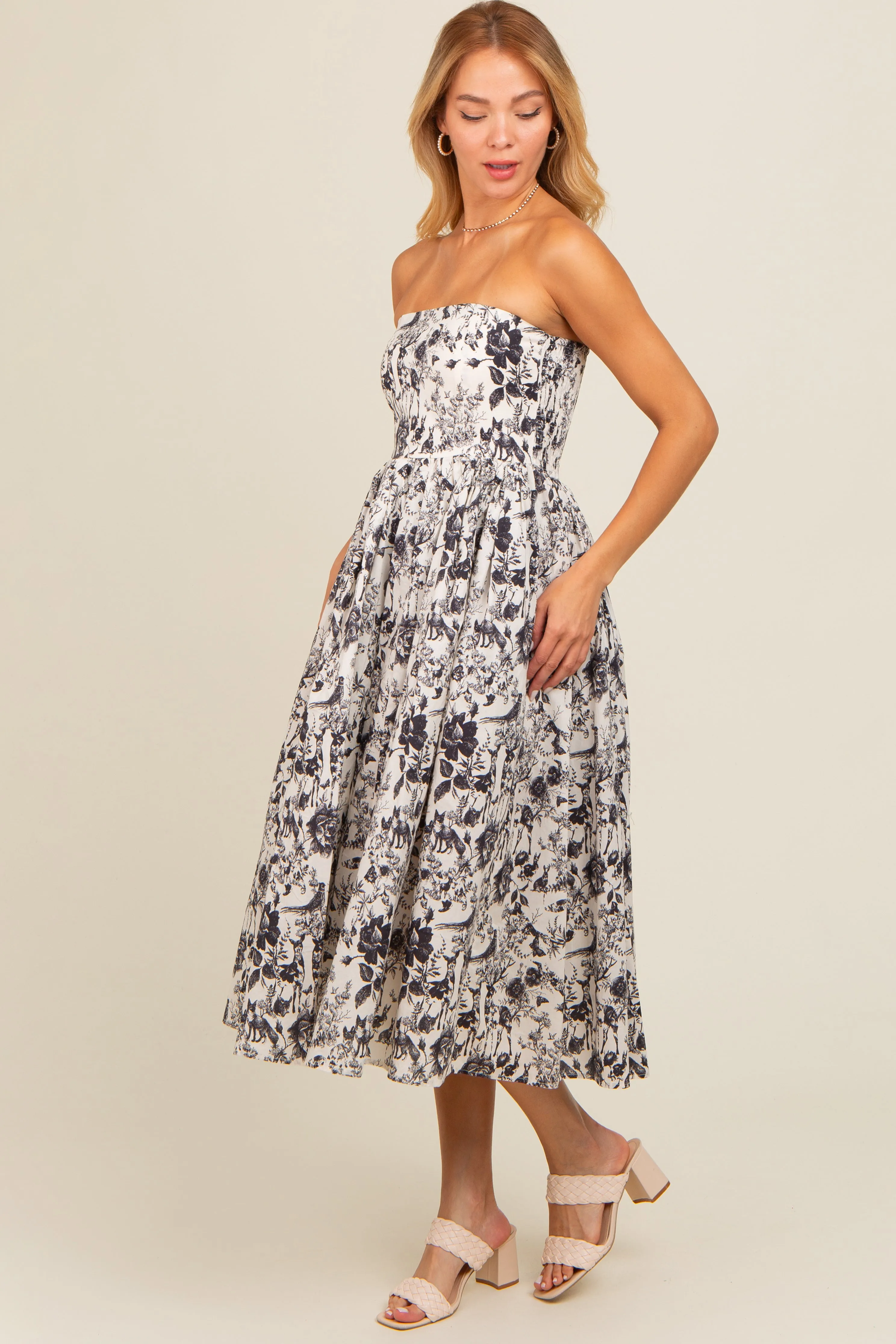 Black Floral Strapless Midi Dress sold by Pinkblush product image thumbnail 2