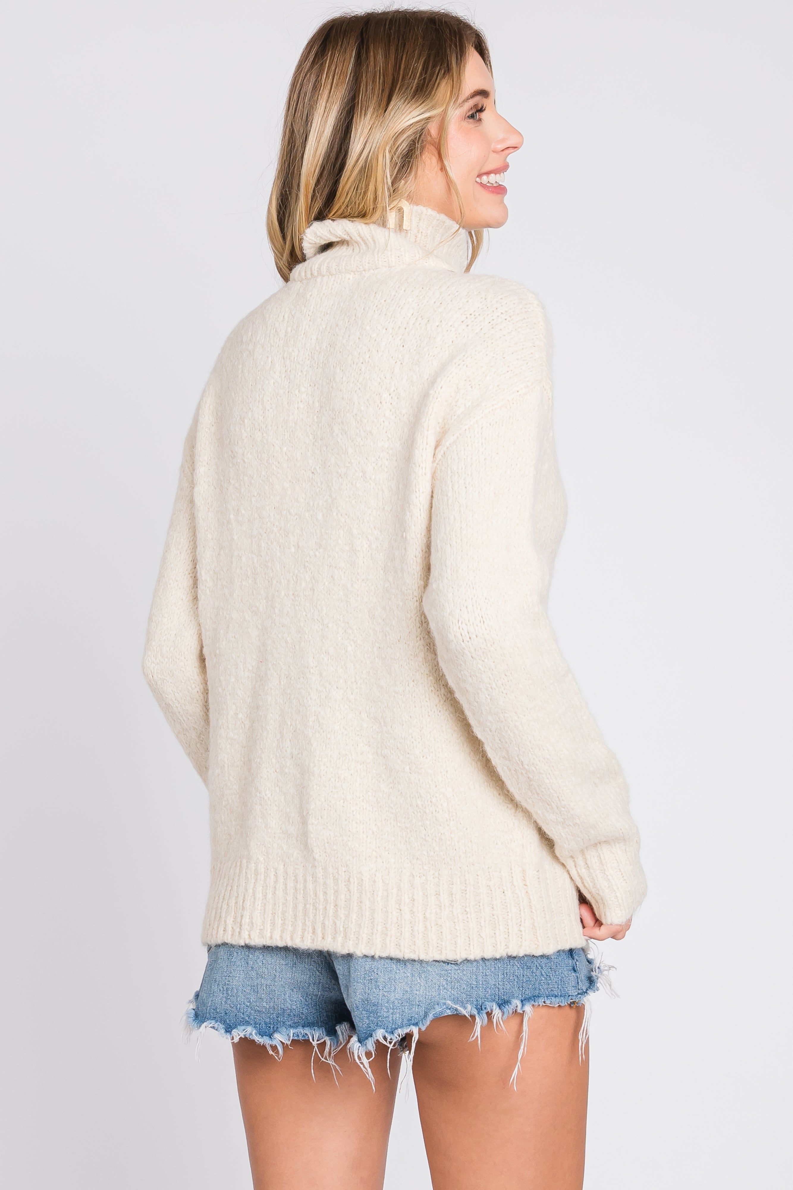 Cream Knit Zipper Pullover Sweater sold by Pinkblush product image thumbnail 5