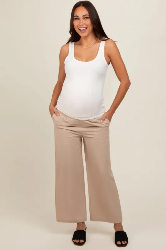 Beige Ankle Wide Leg Maternity Trousers sold by Pinkblush