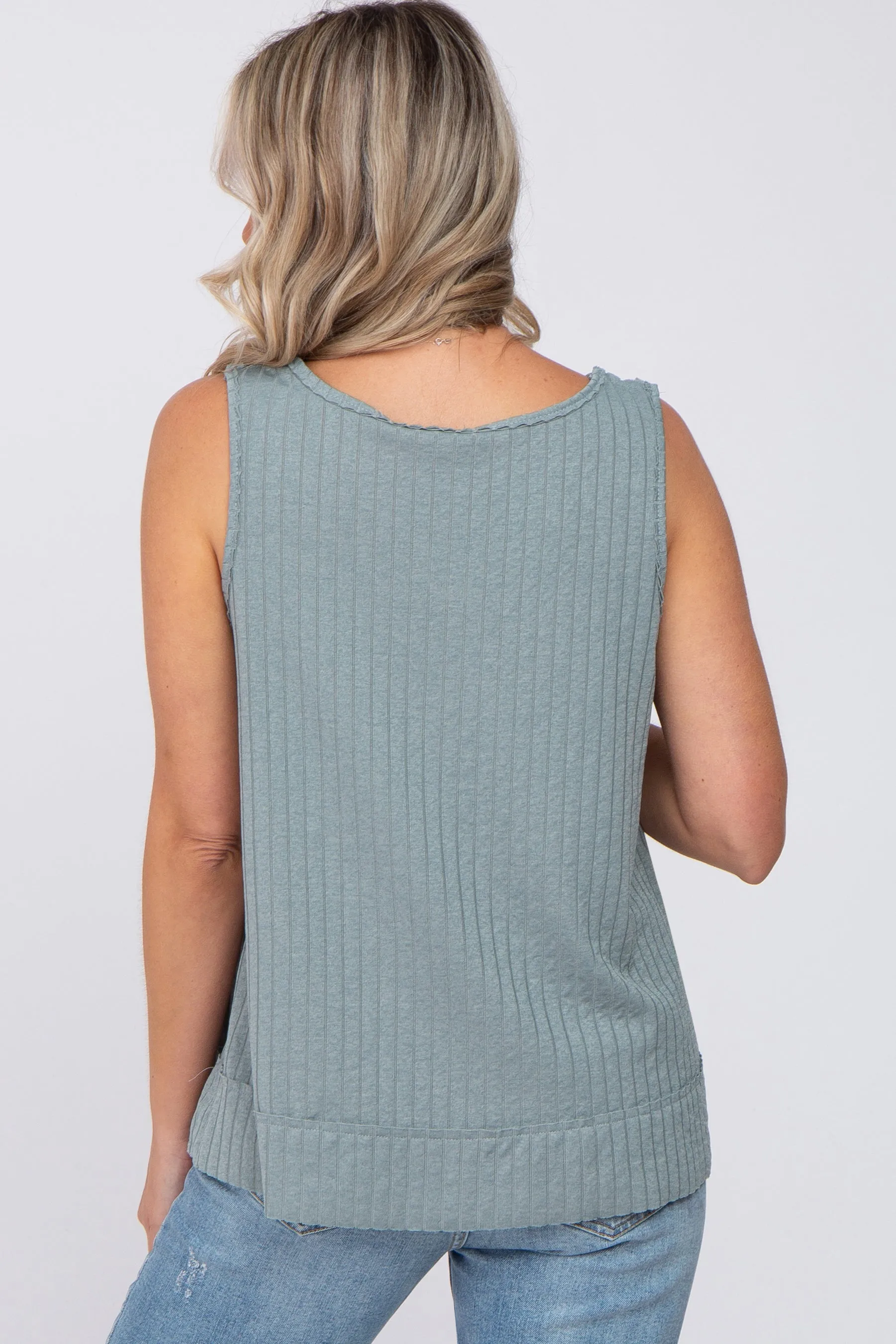 Slate Blue Ribbed Raw Hem Maternity Tank Top sold by Pinkblush product image thumbnail 3