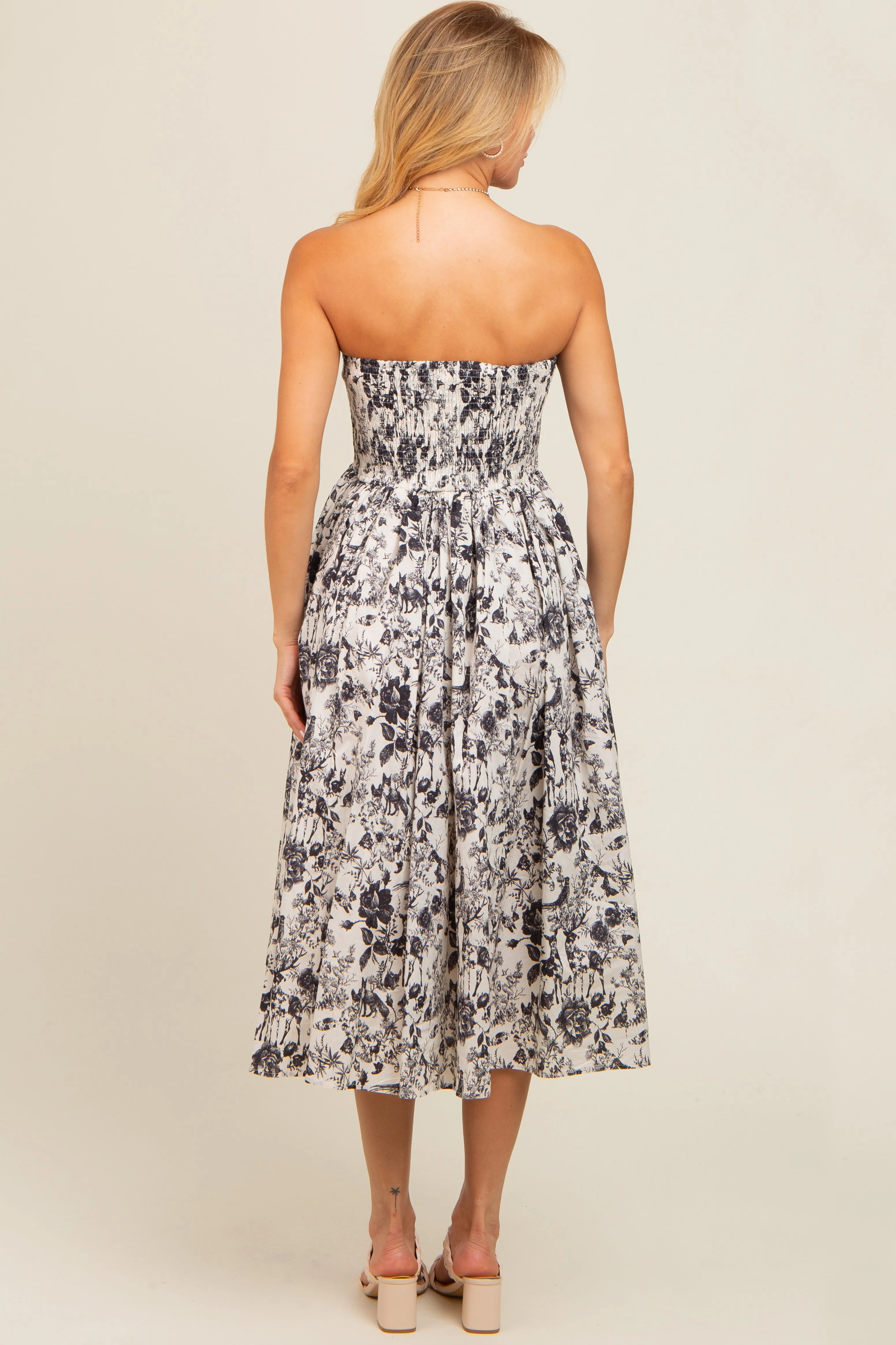 Black Floral Strapless Midi Dress sold by Pinkblush product image thumbnail 3