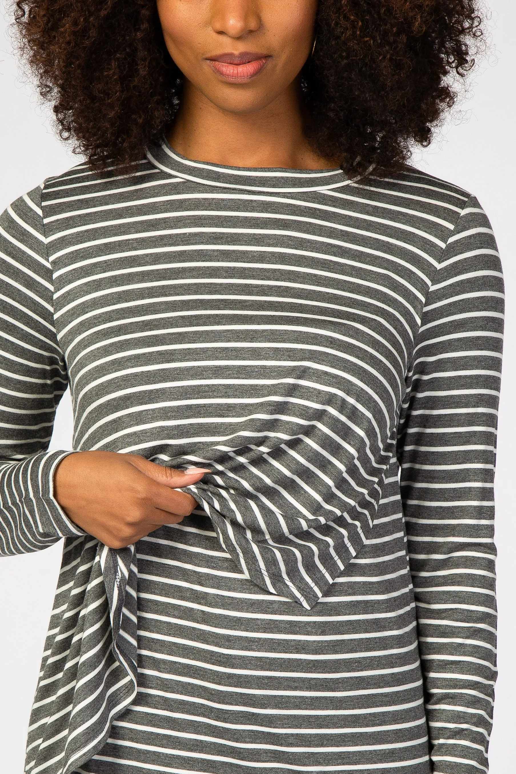 Charcoal Striped Layered Front Long Sleeve Nursing Top sold by Pinkblush product image thumbnail 4