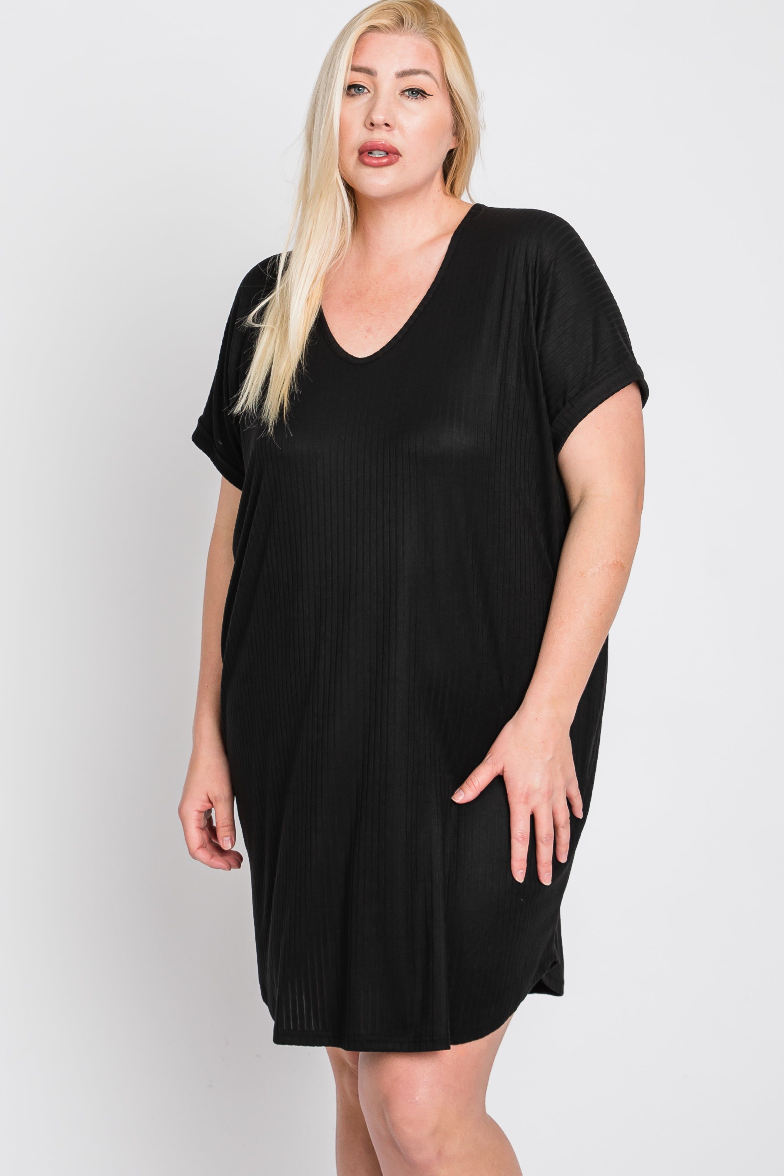 Black Ribbed Short Sleeve Maternity Plus Dress sold by Pinkblush product image thumbnail 8