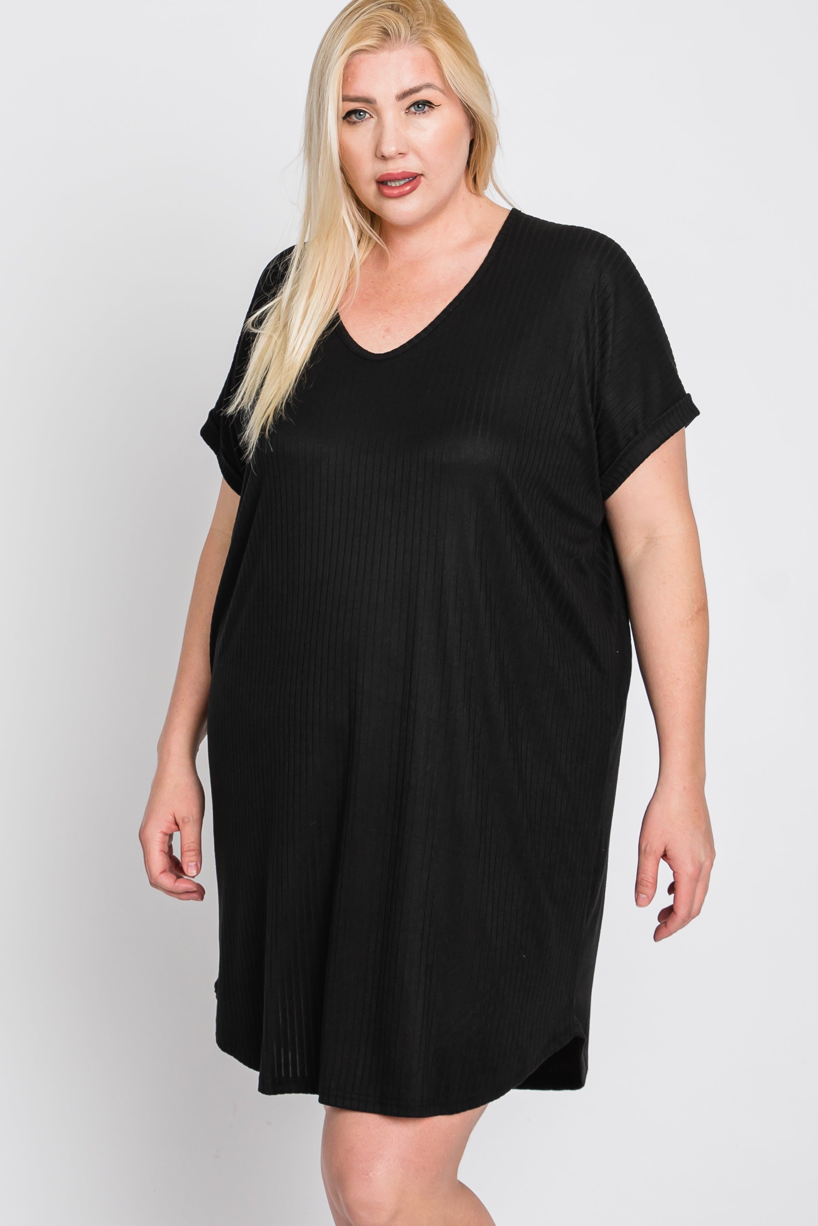 Black Ribbed Short Sleeve Maternity Plus Dress sold by Pinkblush product image thumbnail 9