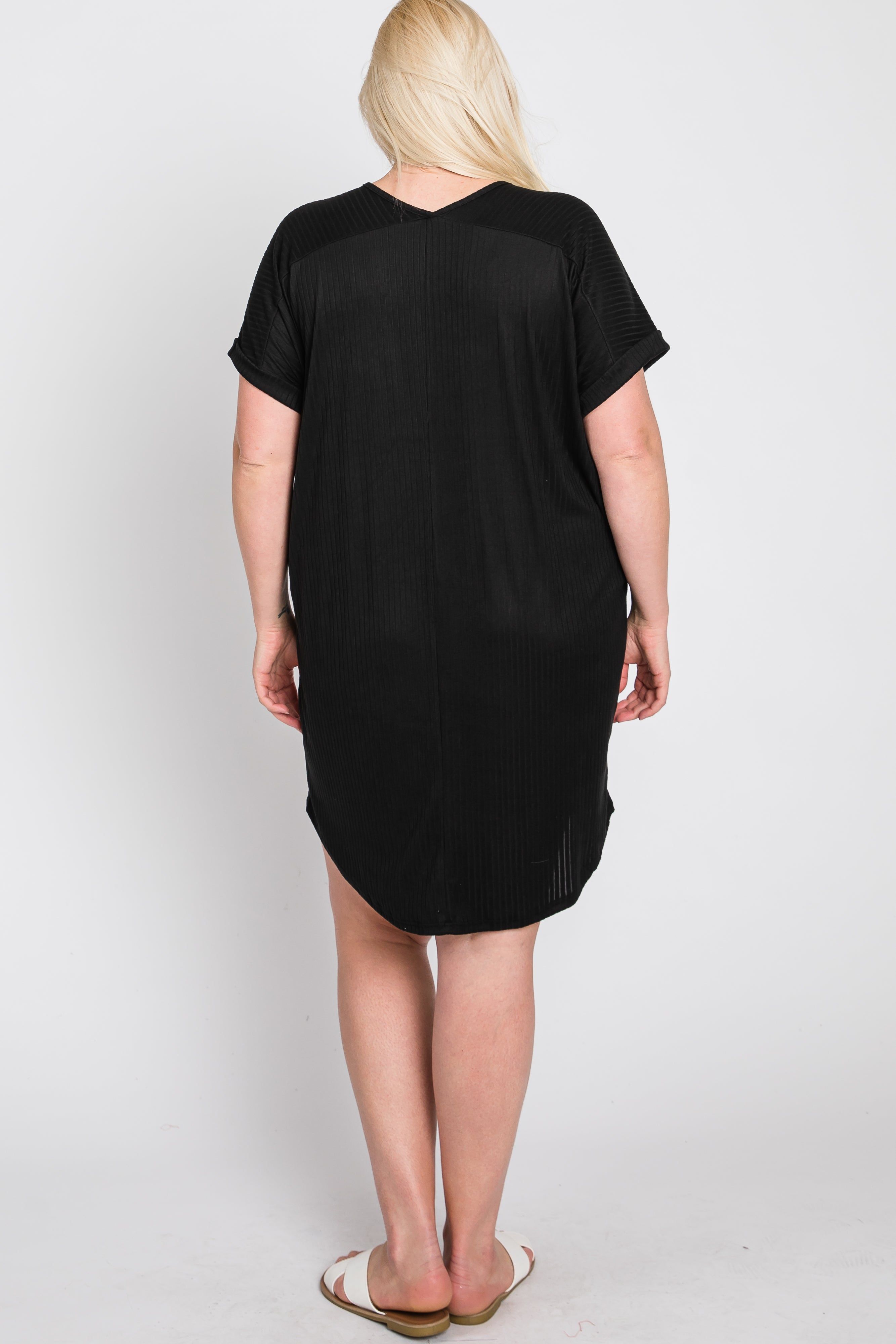 Black Ribbed Short Sleeve Maternity Plus Dress sold by Pinkblush product image thumbnail 6