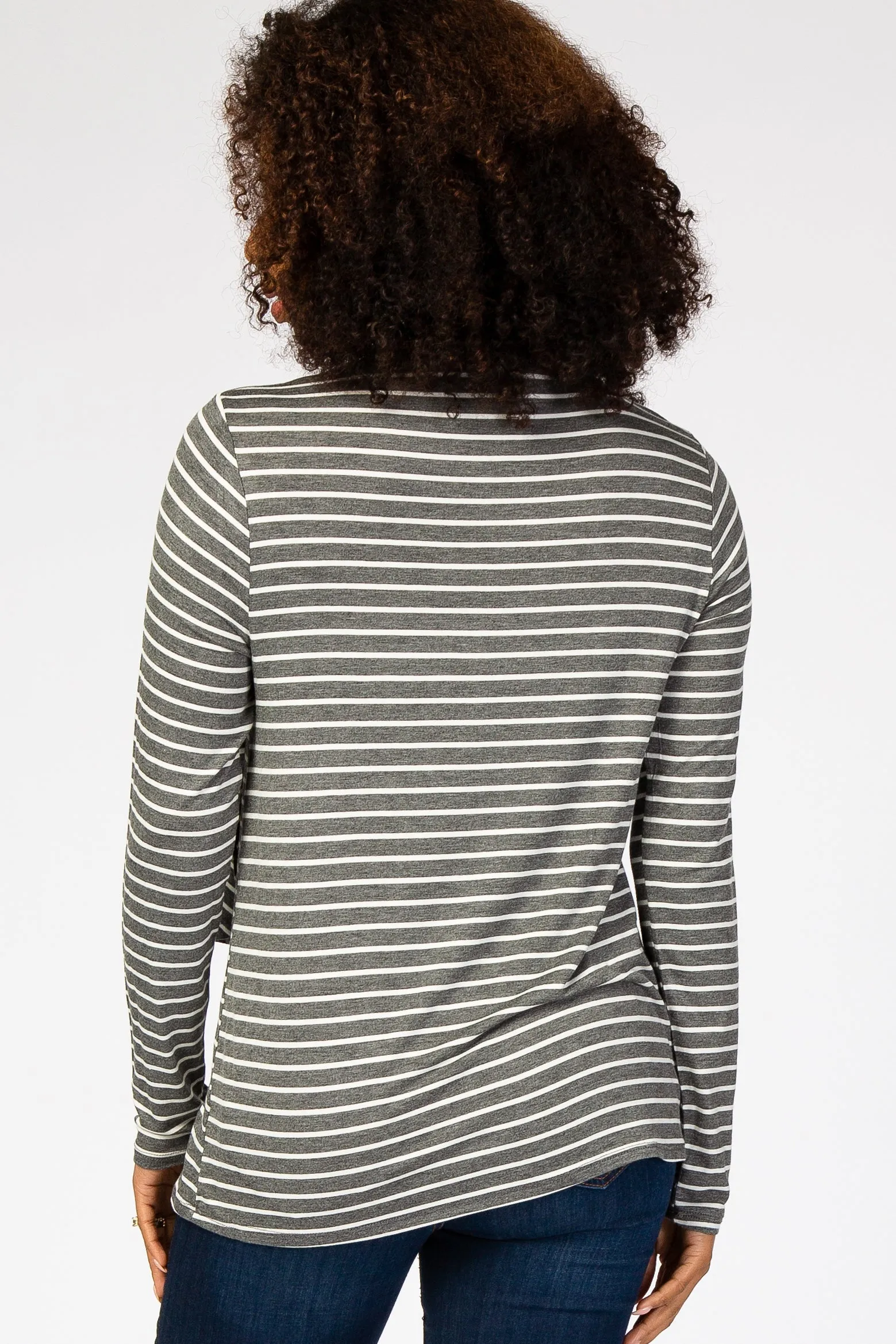 Charcoal Striped Layered Front Long Sleeve Nursing Top sold by Pinkblush product image thumbnail 3