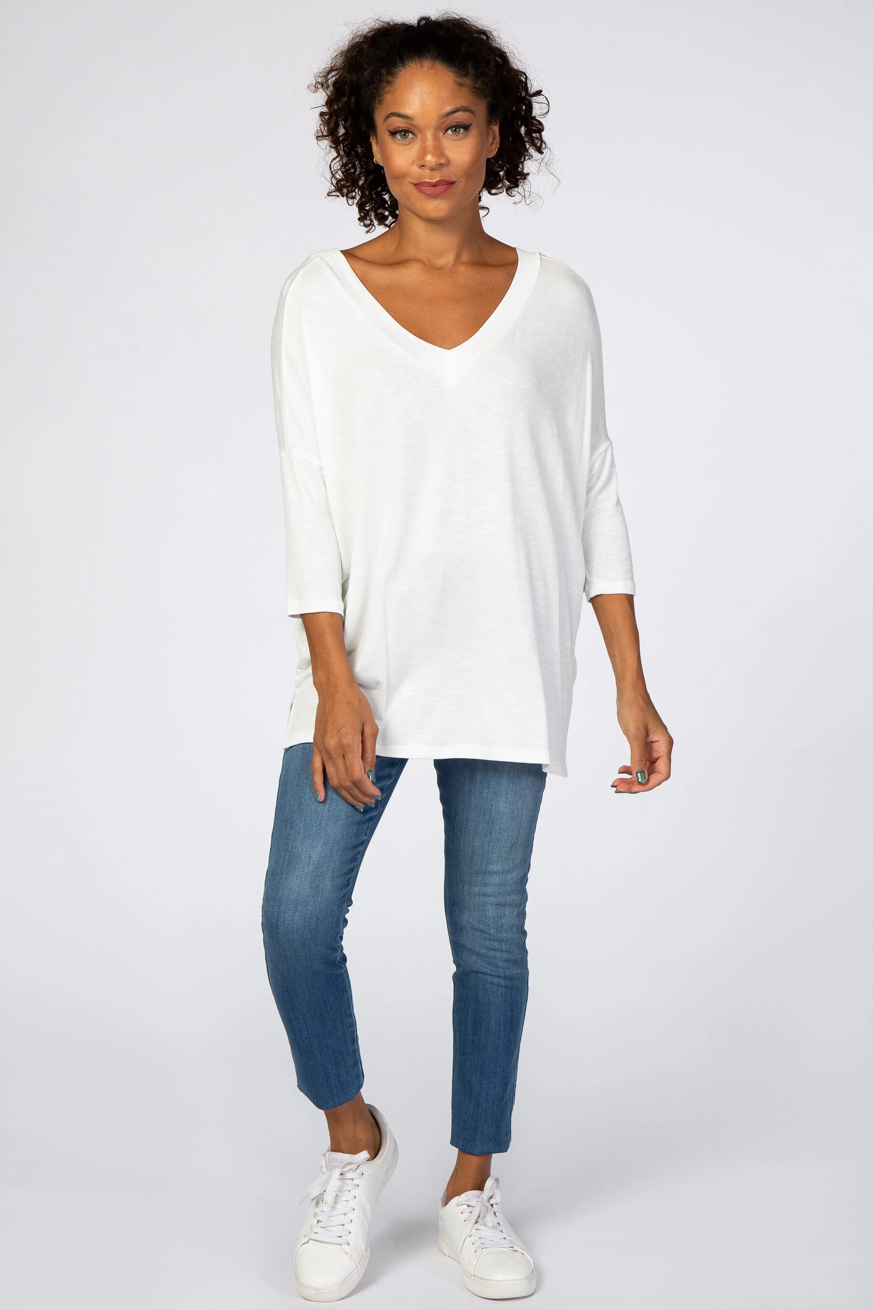 White V-Neck Dolman Sleeve Top sold by Pinkblush product image thumbnail 4