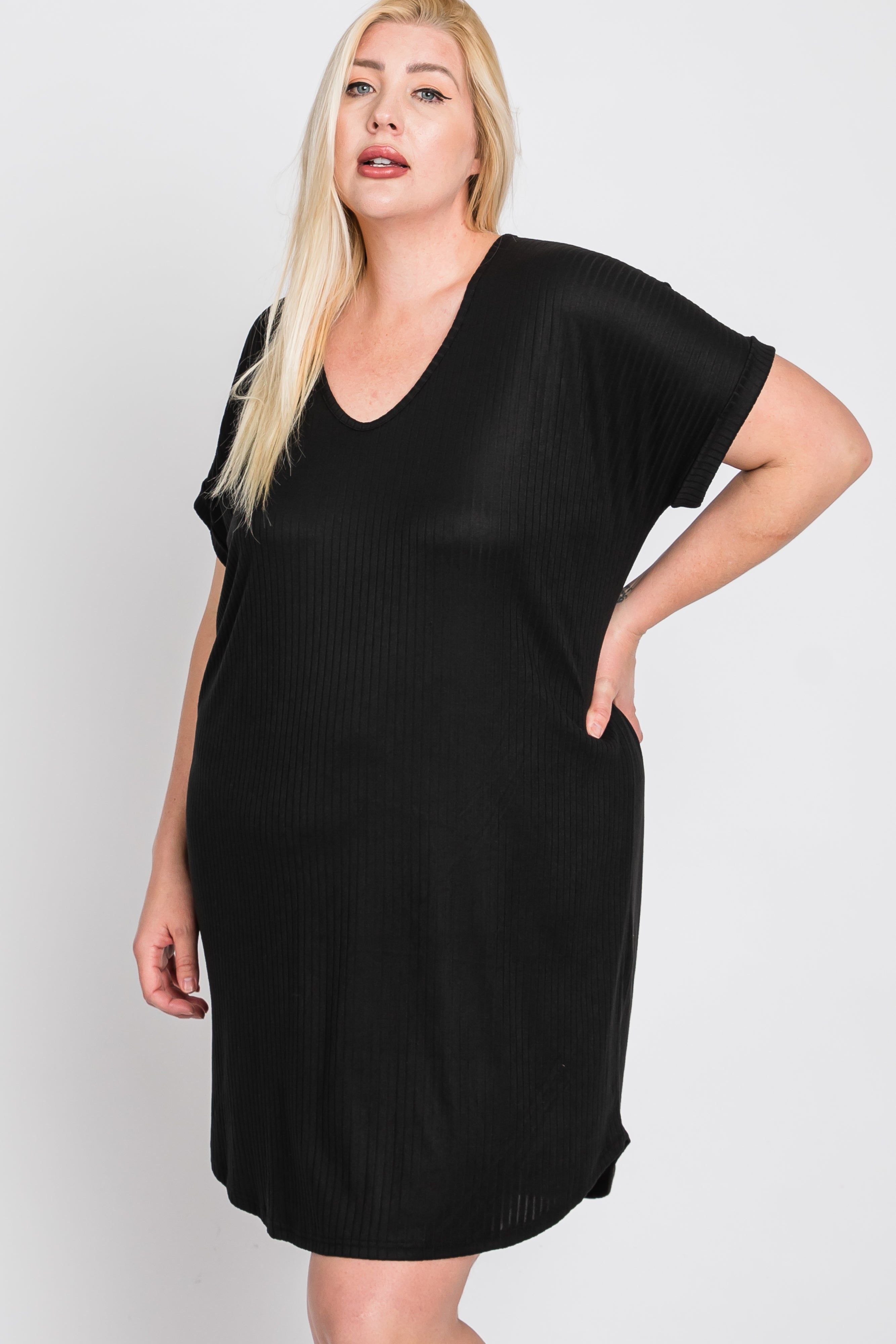 Black Ribbed Short Sleeve Maternity Plus Dress sold by Pinkblush product image thumbnail 10