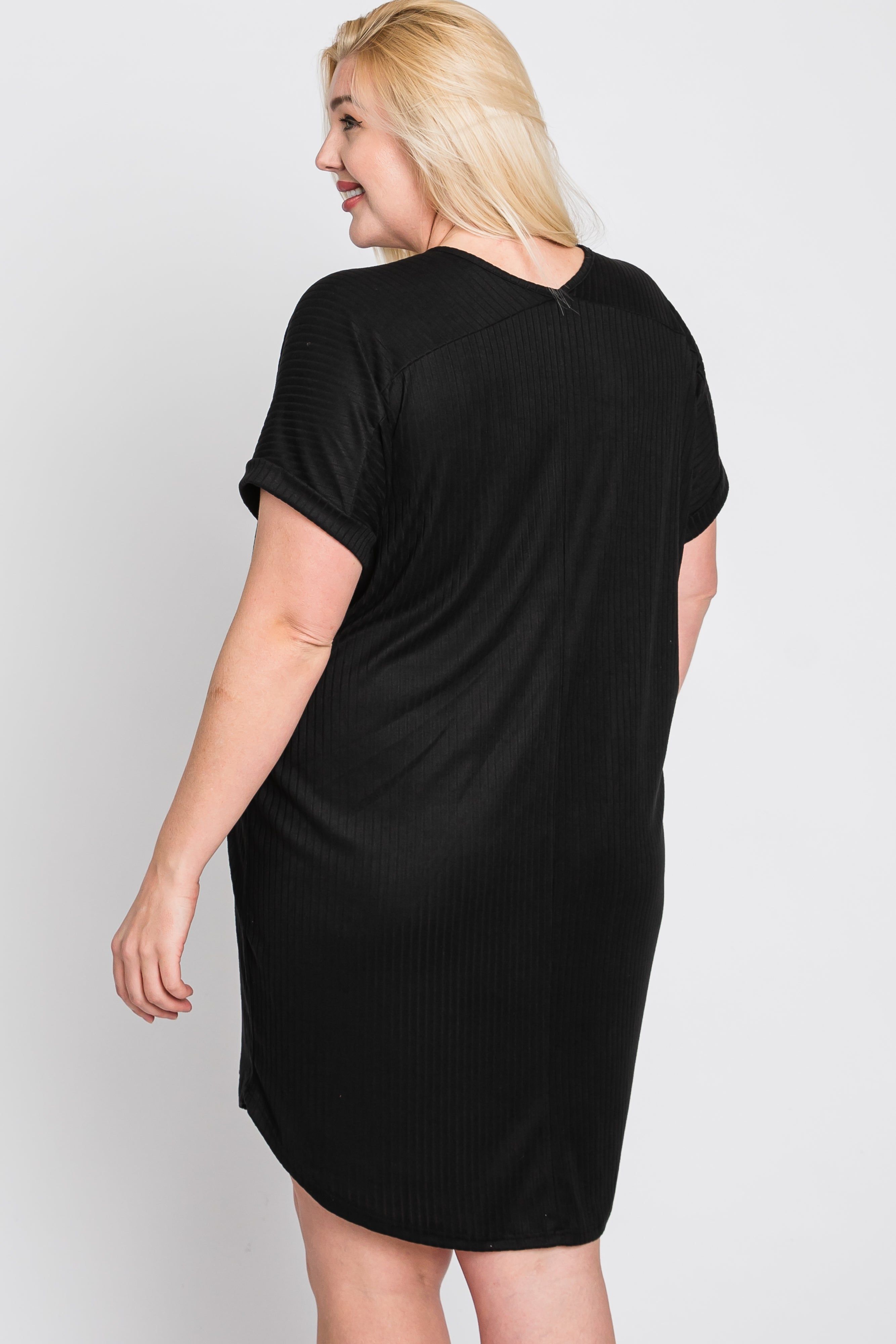 Black Ribbed Short Sleeve Maternity Plus Dress sold by Pinkblush product image thumbnail 7