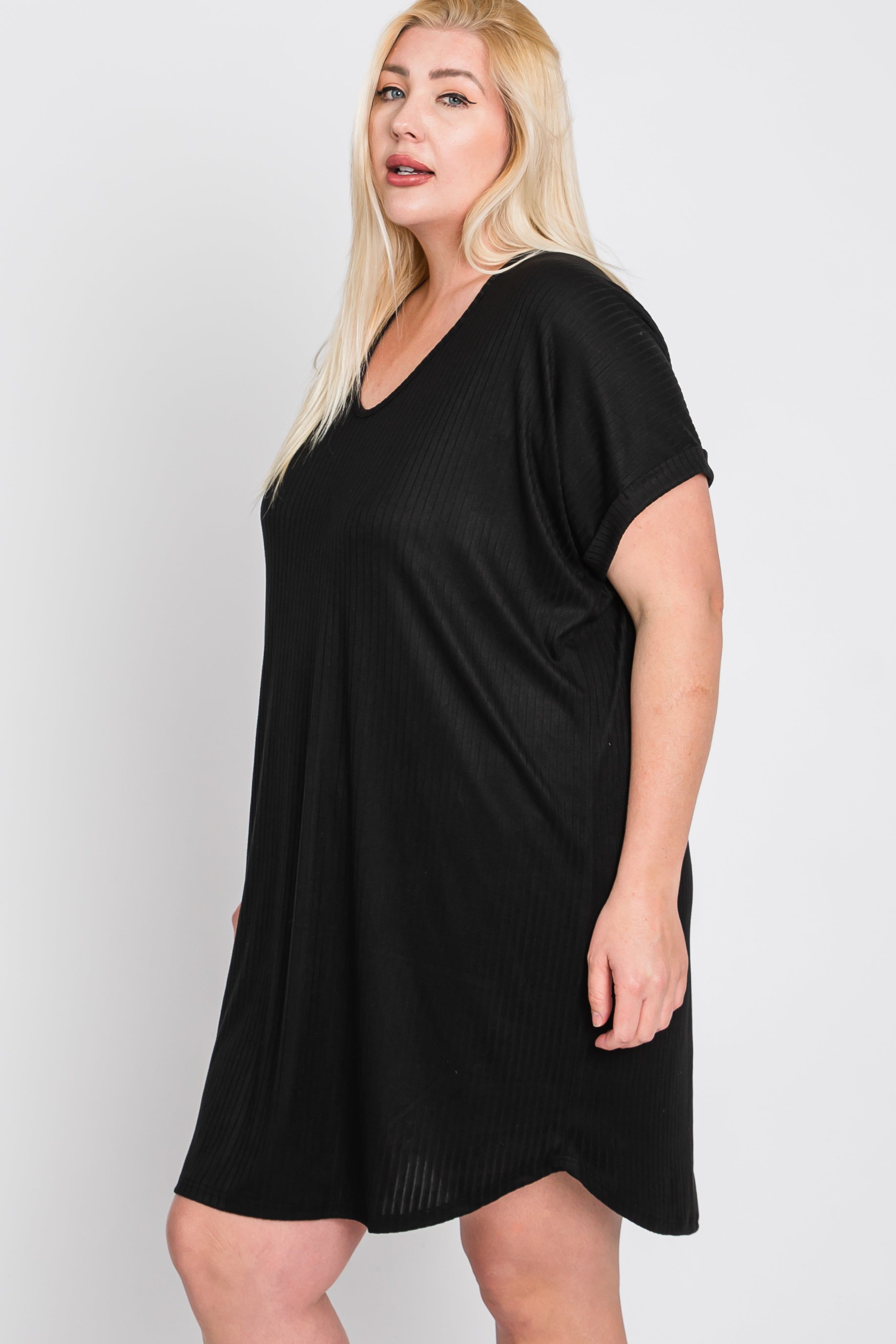 Black Ribbed Short Sleeve Maternity Plus Dress sold by Pinkblush product image thumbnail 4