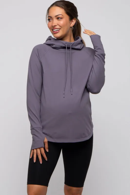 Charcoal Hooded Long Sleeve Maternity Active Top sold by Pinkblush