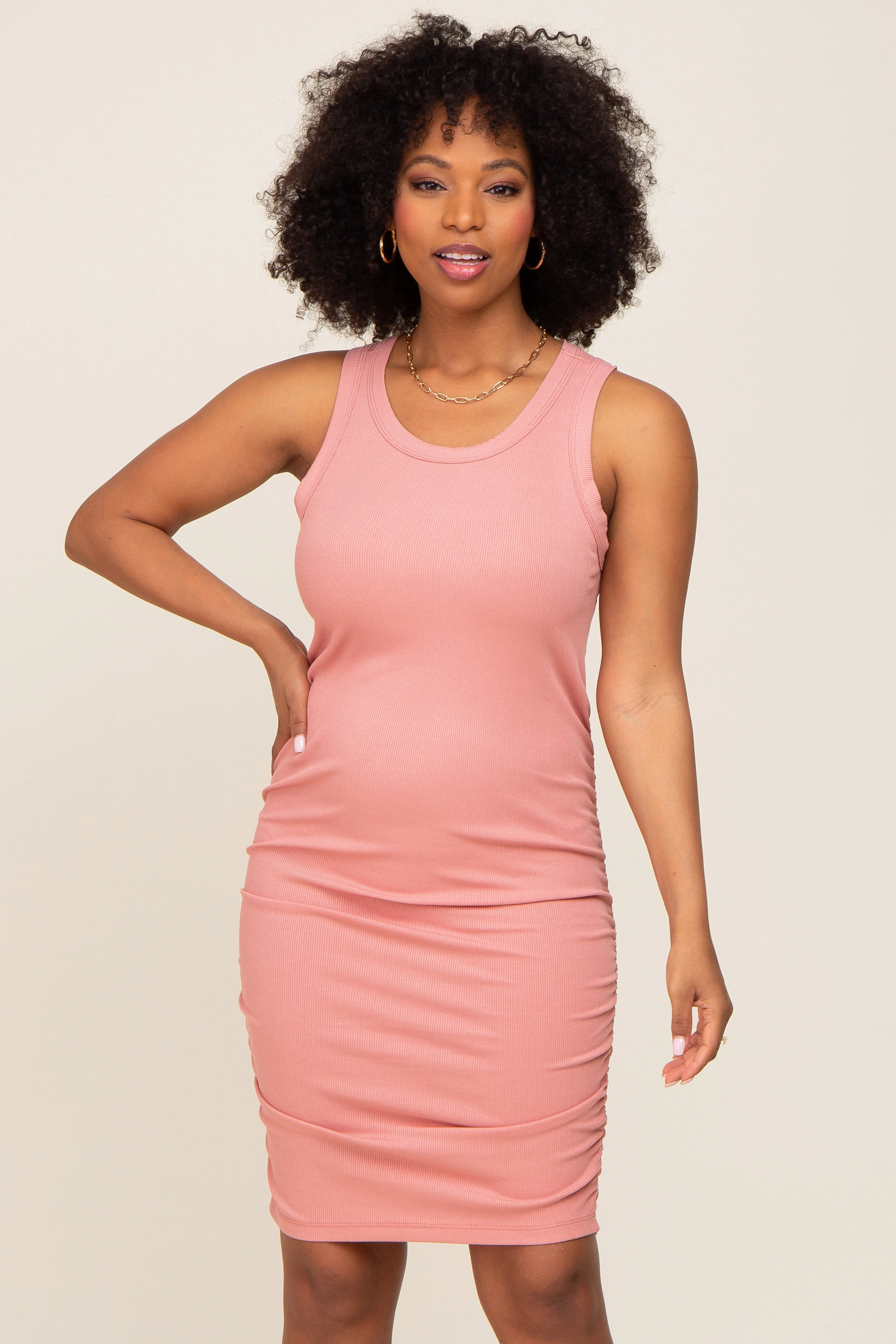 Mauve Ribbed Sleeveless Dress sold by Pinkblush product image thumbnail 2