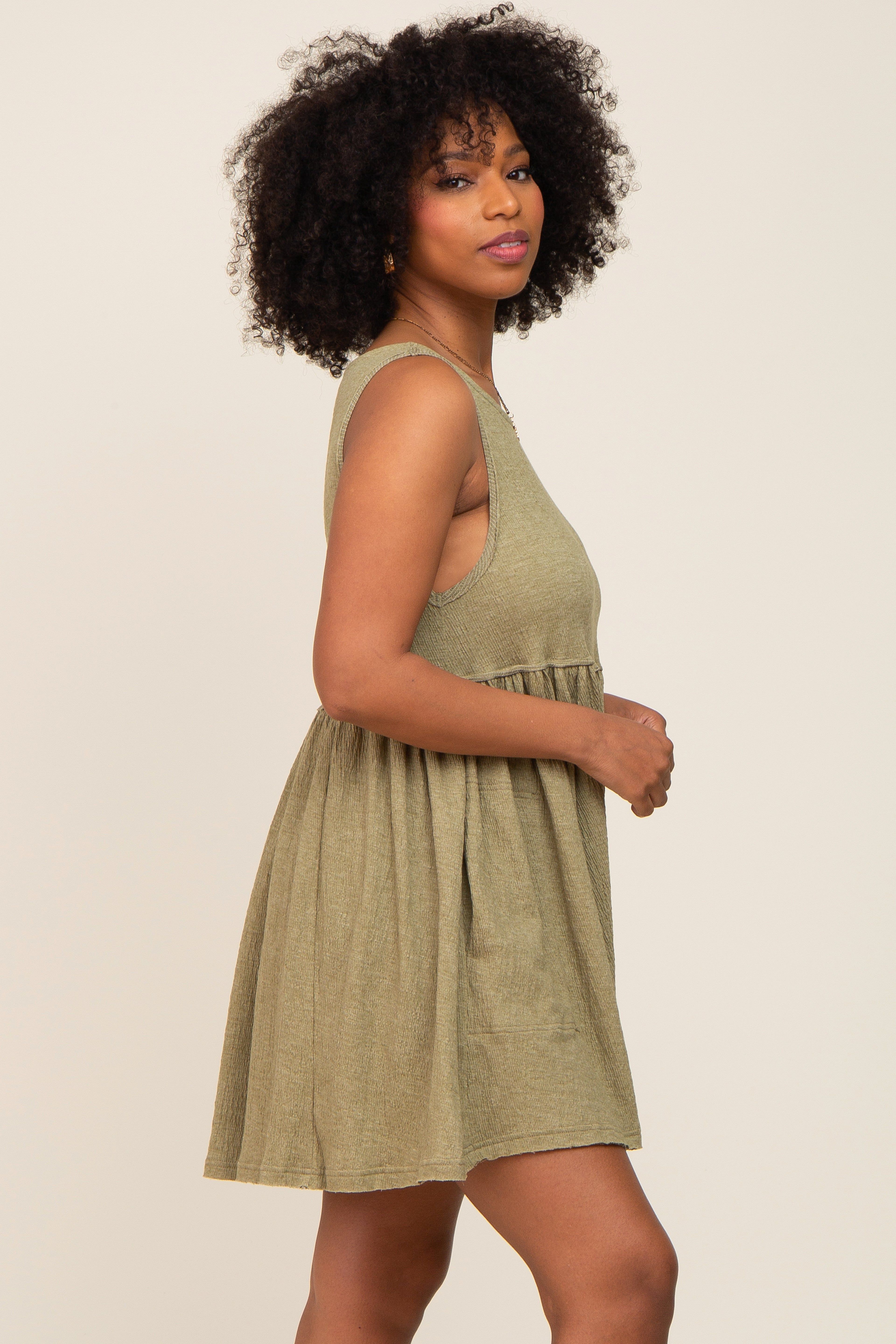 Olive Sleeveless Babydoll Mini Dress sold by Pinkblush product image thumbnail 2