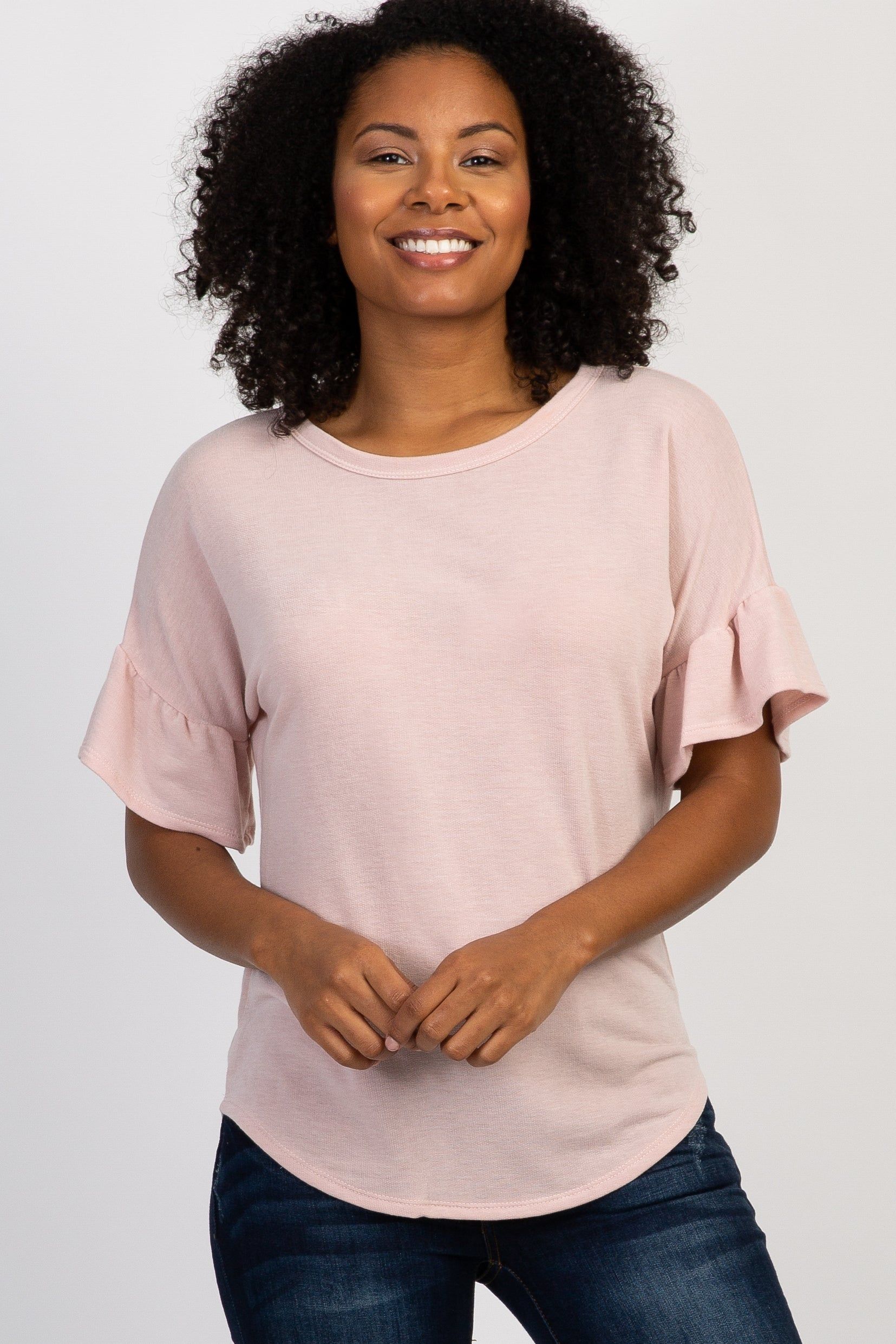 Light Pink Short Ruffle Sleeve Top sold by Pinkblush